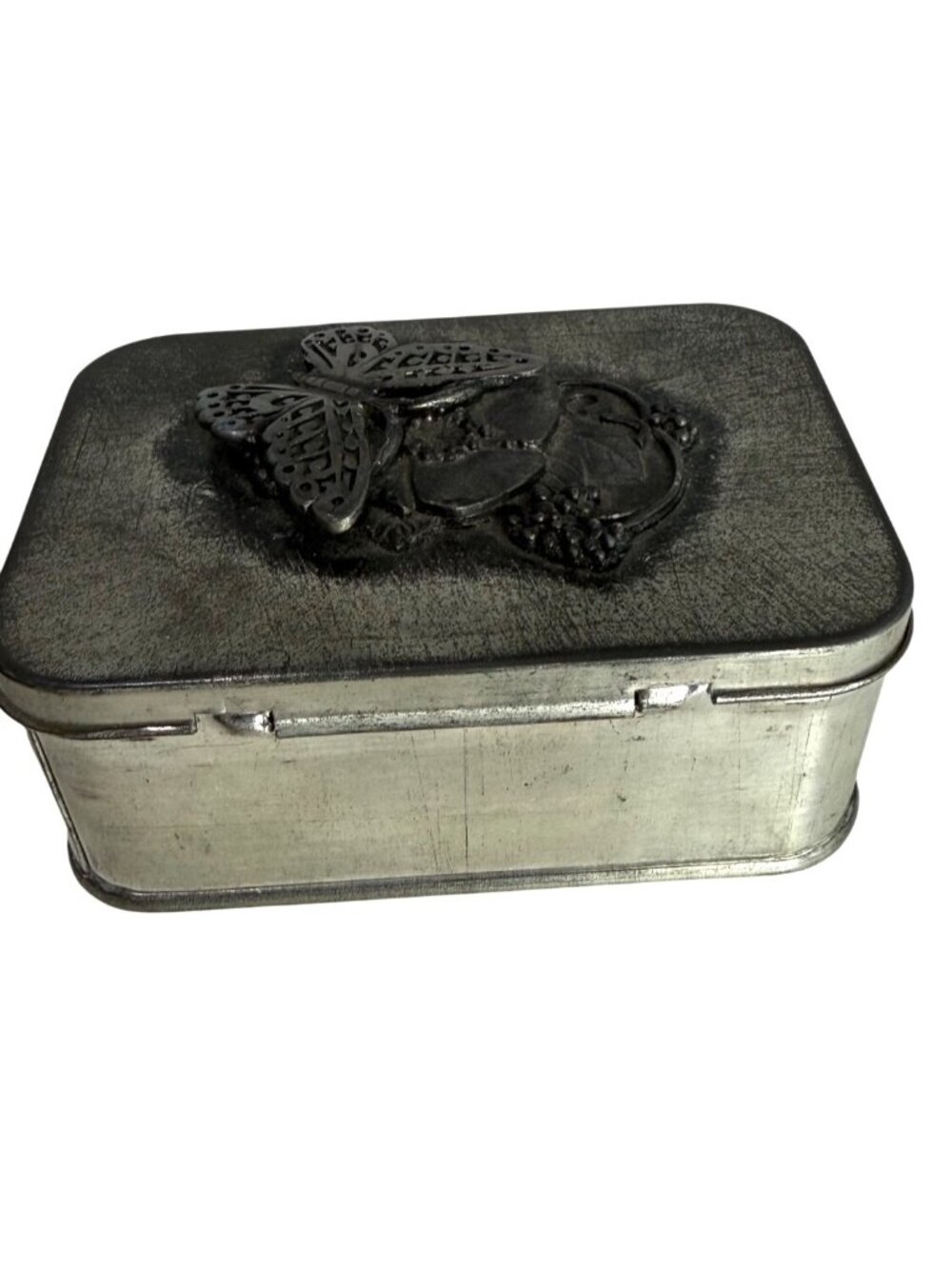 Vintage Butterfly Embossed Pewter Trinket Box Patina By Metzke Inc. 4.5" X 3" - Picture 2 of 9